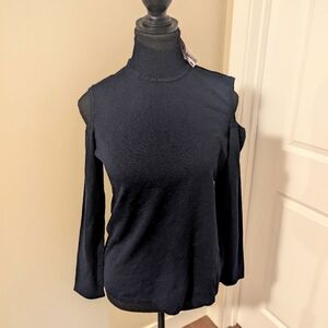 CLEO | open shoulder long sleeve, navy blue turtleneck sweater, small